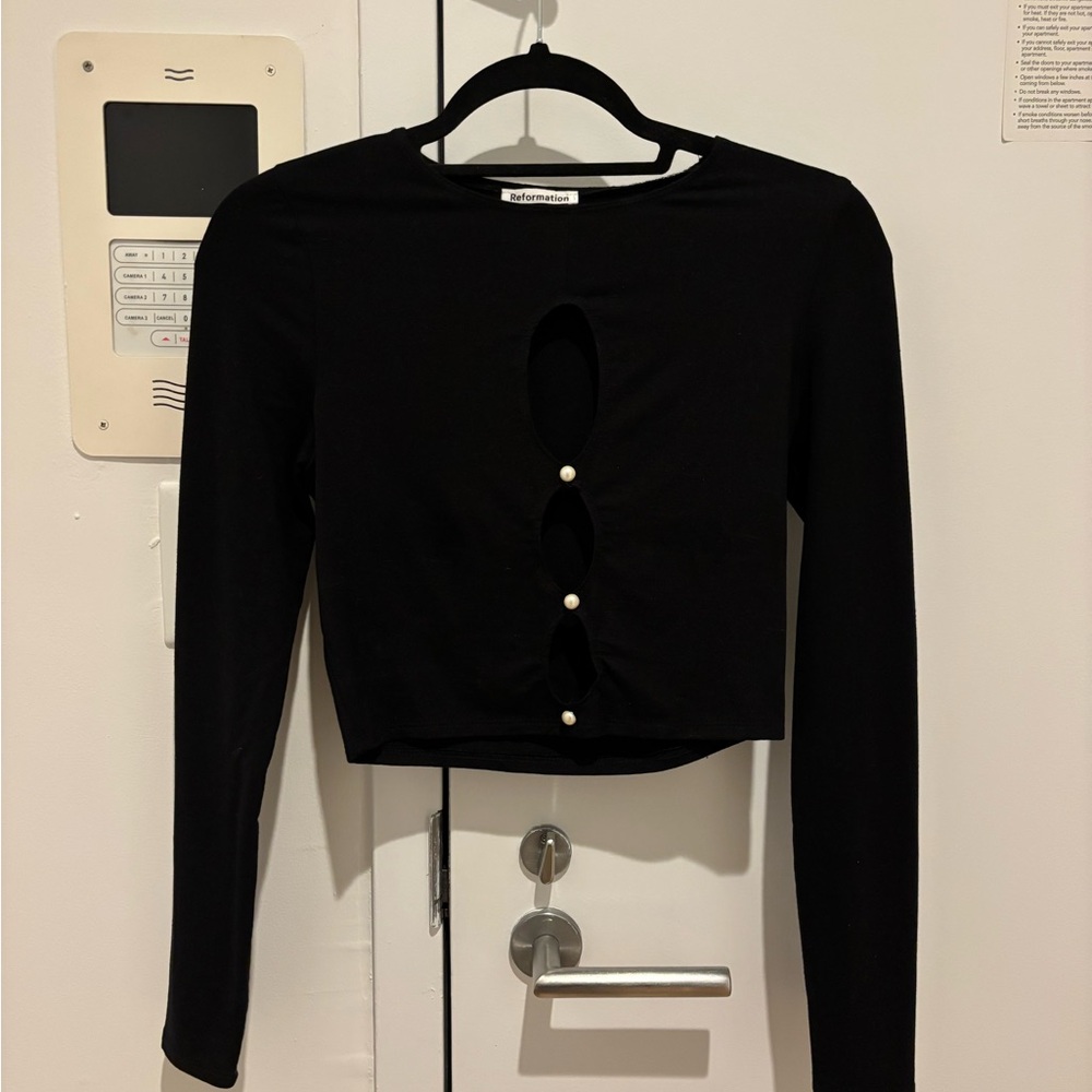 Reformation Black Pearl-Accent Crop Top